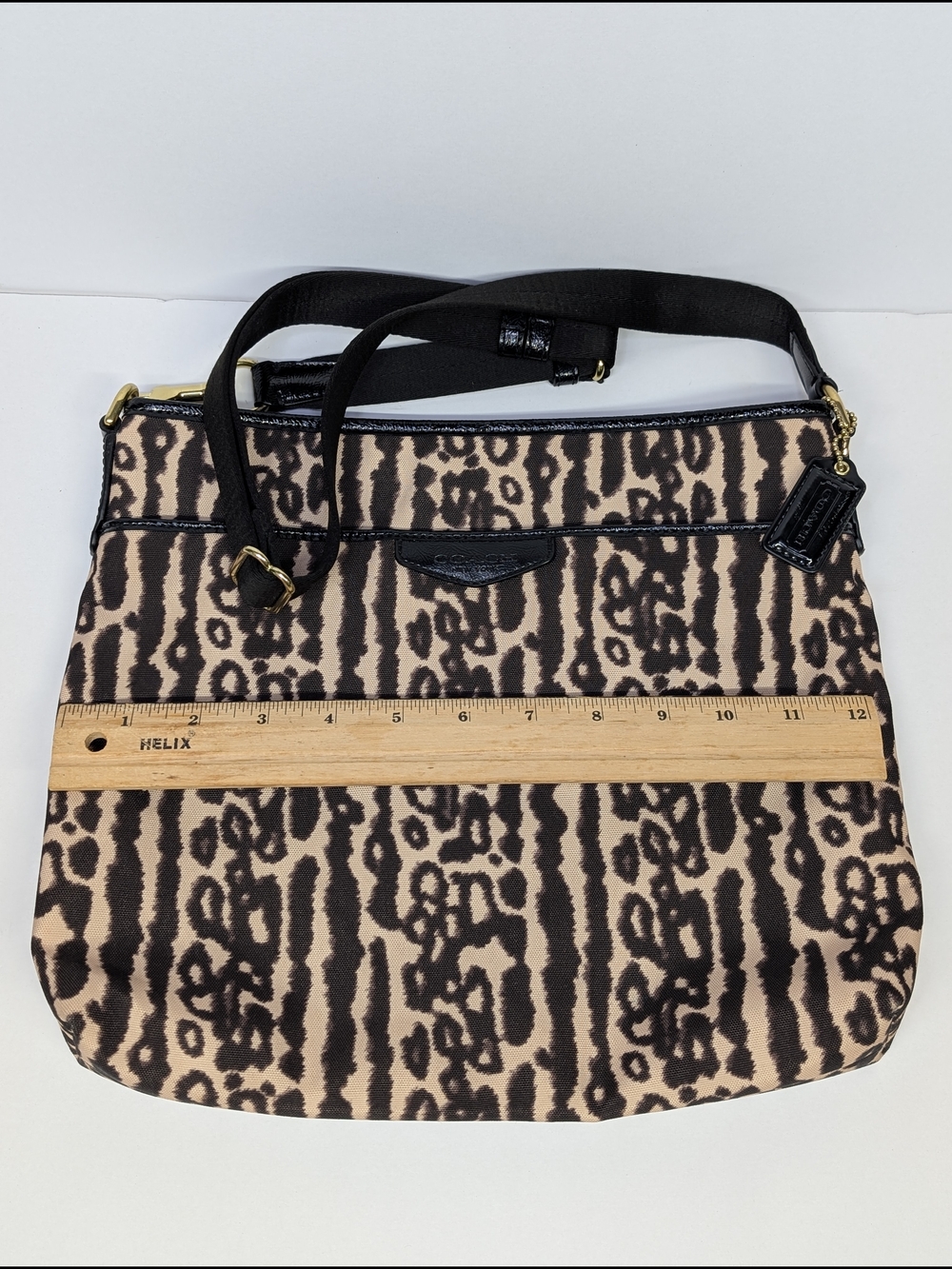 Coach Ocelot Animal Print Black / Beige Adjustable Crossbody Bag Purse F31686 - Picture 9 of 9